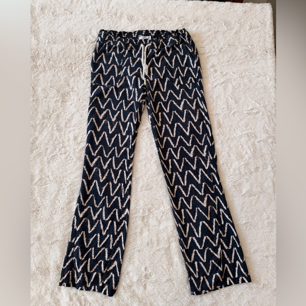 Cali 1850 LA Navy Zig Zag Linen Blend Beach Pants XS